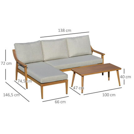 Garden furniture in 3 parts with chaise longue and table