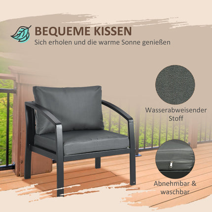 4-Sitzer Gartenmöbel-Set in Grau & Schwarz mit Sofa, Sesseln, Glastisch - wetterfest