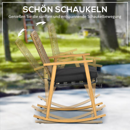 Salon de jardin pour 2 personnes, 2 fauteuils à bascule, 1 table d'appoint, polyrotin robuste, coussins d'assise inclus
