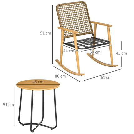 Salon de jardin pour 2 personnes, 2 fauteuils à bascule, 1 table d'appoint, polyrotin robuste, coussins d'assise inclus