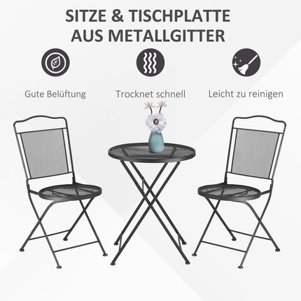 Gartentischgruppe für 2 – Schwarzer Metalltisch und Stühle