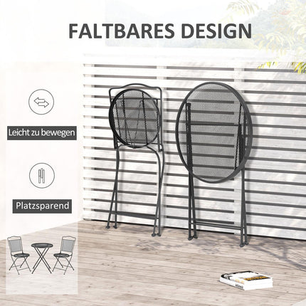 Gartentischgruppe für 2 – Schwarzer Metalltisch und Stühle