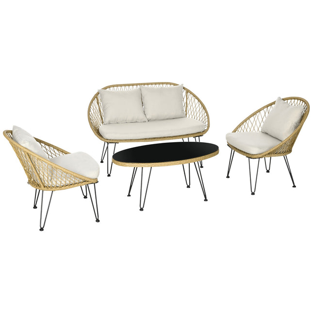 Gartenmöbel-Set mit Kissen - 4-teilige Lounge-Garnitur
