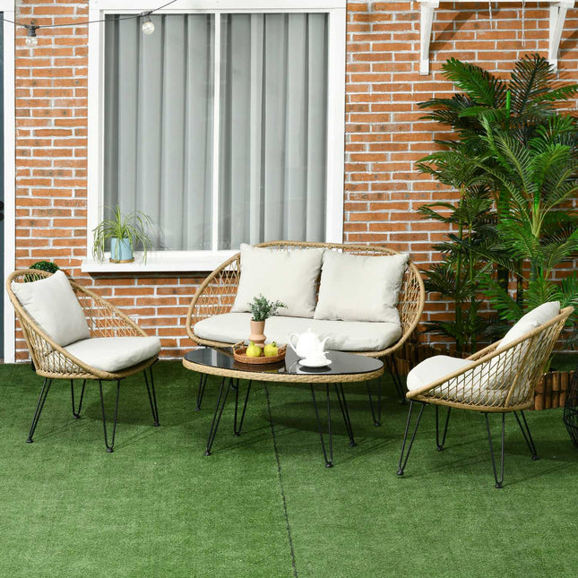 Gartenmöbel-Set mit Kissen - 4-teilige Lounge-Garnitur