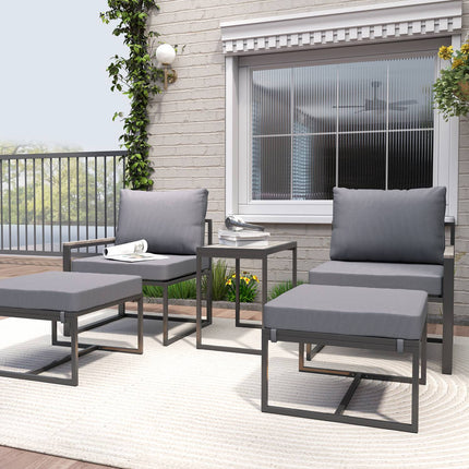 Outdoor steel balcony set - 2 seats, table and cushions