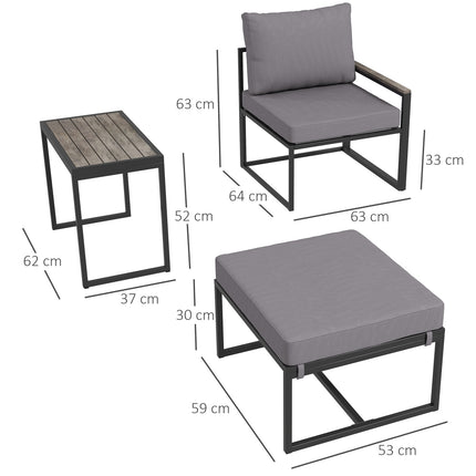 Outdoor steel balcony set - 2 seats, table and cushions