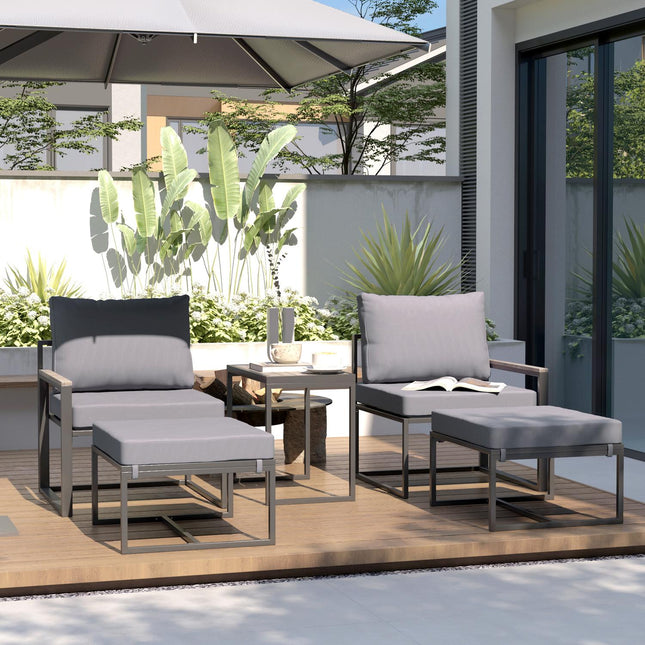 Balkonset aus Stahl für draußen – 2 Sitze, Tisch und Kissen