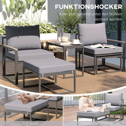 Outdoor steel balcony set - 2 seats, table and cushions