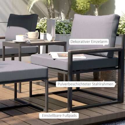 Outdoor steel balcony set - 2 seats, table and cushions