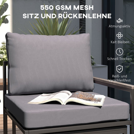 Outdoor steel balcony set - 2 seats, table and cushions