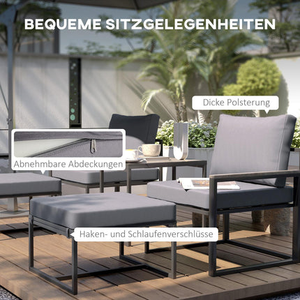 Outdoor steel balcony set - 2 seats, table and cushions