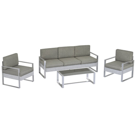 Garden sofa set in 5 parts in aluminum with tempered glass table