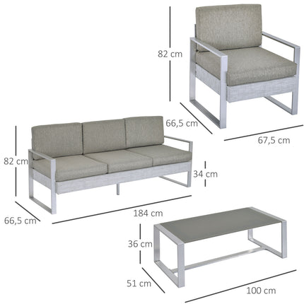 Garden sofa set in 5 parts in aluminum with tempered glass table