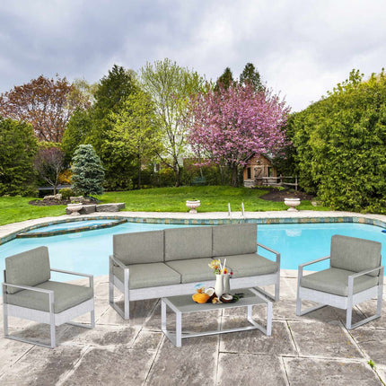 Garden sofa set in 5 parts in aluminum with tempered glass table