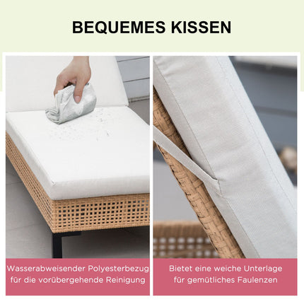 Sonnenliege aus Rattan für den Garten mit Kissen, verstellbare Stufen