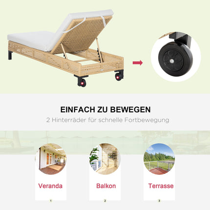 Sonnenliege aus Rattan für den Garten mit Kissen, verstellbare Stufen