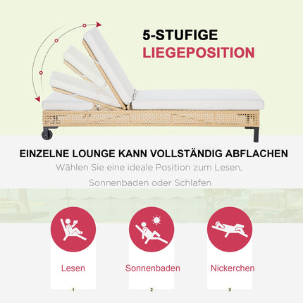 Sonnenliege aus Rattan für den Garten mit Kissen, verstellbare Stufen