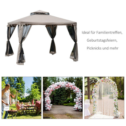 Gartenpavillon 3x3m, wetterfestes Partyzelt, grau