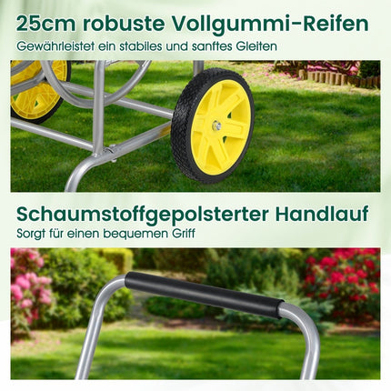Garden Hose Reel Cart, Metal, 70m Capacity, Large Wheels