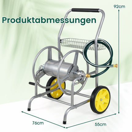Garden Hose Reel Cart, Metal, 70m Capacity, Large Wheels
