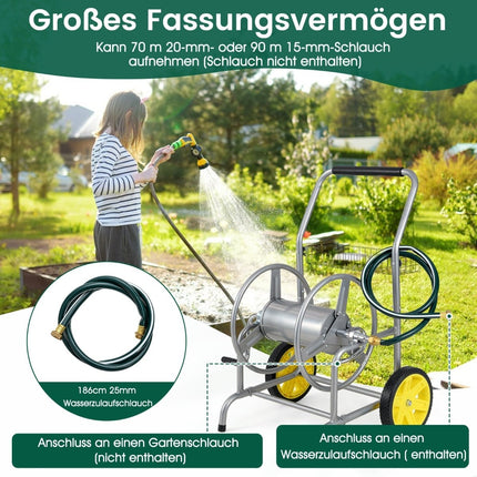 Garden Hose Reel Cart, Metal, 70m Capacity, Large Wheels