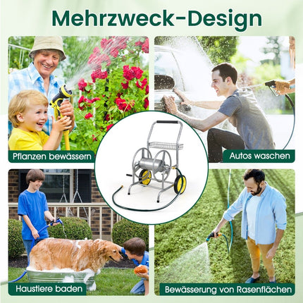 Garden Hose Reel Cart, Metal, 70m Capacity, Large Wheels