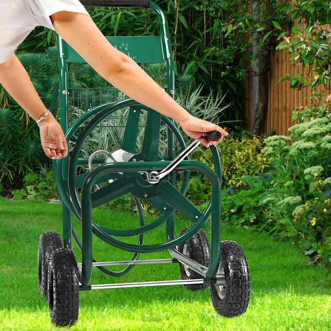Gartenschlauchwagen Schlauchwagen Schlauchtrommel Schlauchaufroller mit Korb Grün Metall 96 x 62 x 113 cm