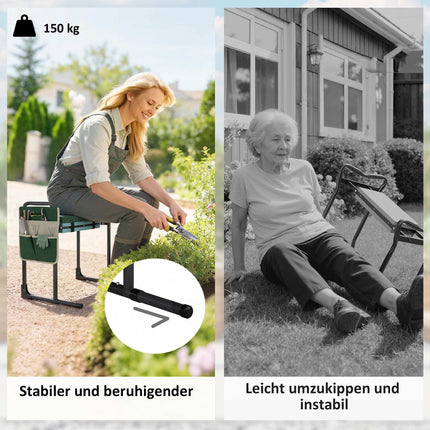 Garden Kneeler and Seat, 150kg Capacity, Foldable Steel Frame