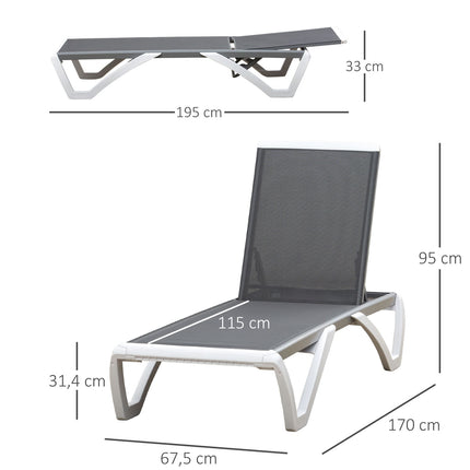 Verstellbare Sonnenliege aus Aluminium - Ergonomisch Grau/Weiß