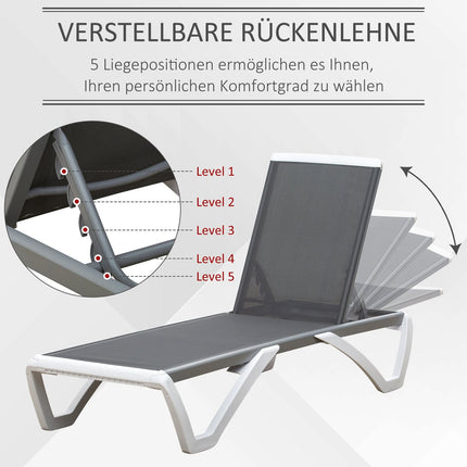 Verstellbare Sonnenliege aus Aluminium - Ergonomisch Grau/Weiß