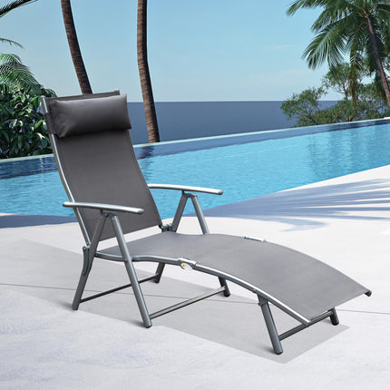 Folding adjustable gray garden chair with cushion