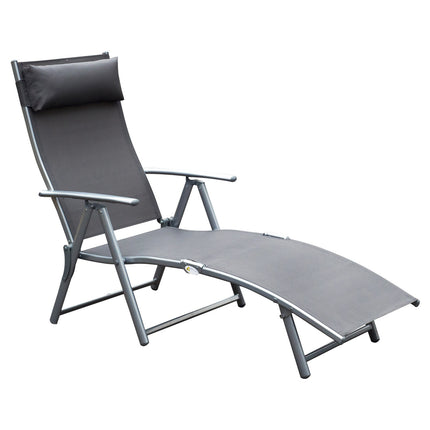 Folding adjustable gray garden chair with cushion