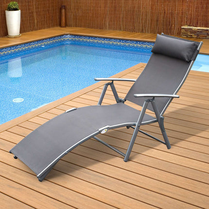 Folding adjustable gray garden chair with cushion