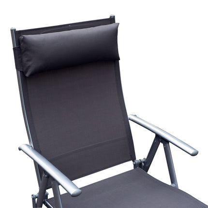 Folding adjustable gray garden chair with cushion