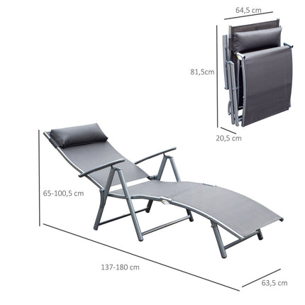 Folding adjustable gray garden chair with cushion