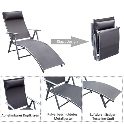 Folding adjustable gray garden chair with cushion