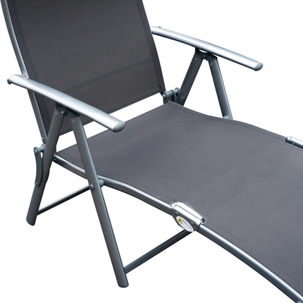 Folding adjustable gray garden chair with cushion