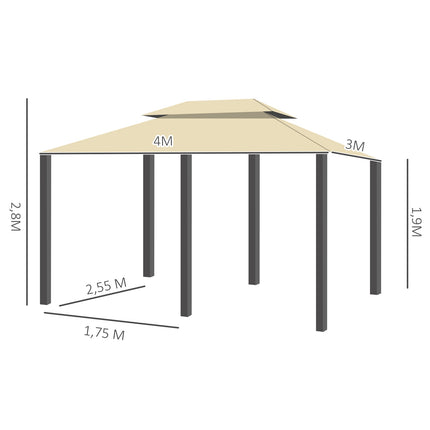 Gartenpavillon Doppelbedachung 3x4m Beige für Veranstaltungen im Freien