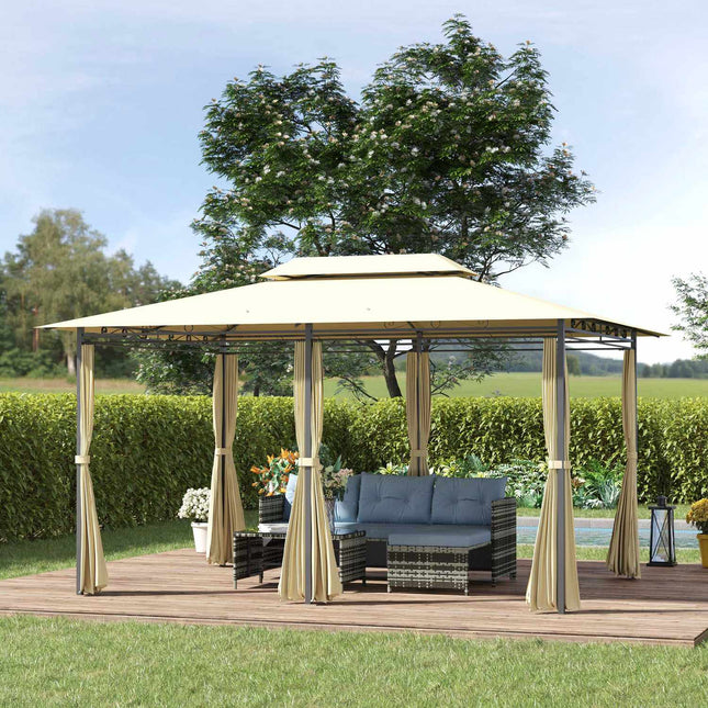 Gartenpavillon Doppelbedachung 3x4m Beige für Veranstaltungen im Freien