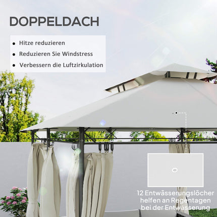 Gartenpavillon Doppeldach, wasserabweisend, 4x3m, Cremefarben