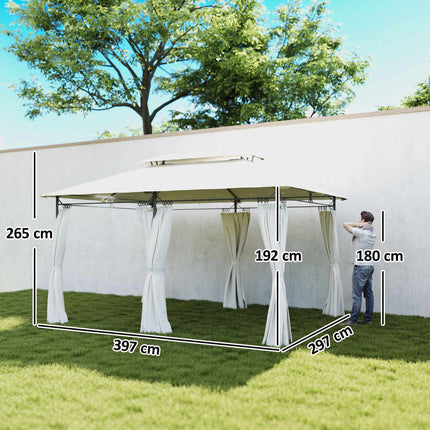 Gartenpavillon Doppeldach, wasserabweisend, 4x3m, Cremefarben