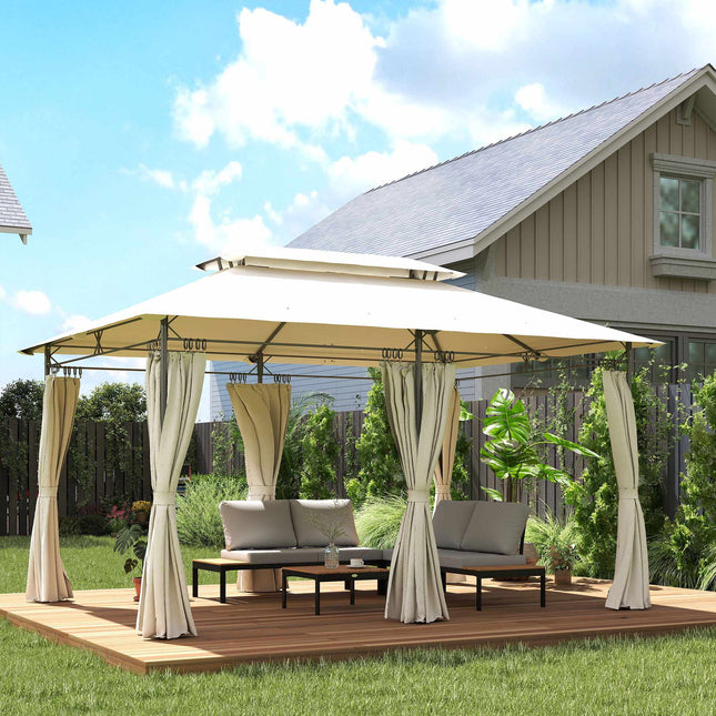 Gartenpavillon Doppeldach, wasserabweisend, 4x3m, Cremefarben