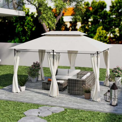 Gartenpavillon Doppeldach, wasserabweisend, 4x3m, Cremefarben