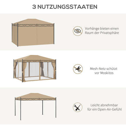 Gartenzeltpavillon mit Seitenwänden & Moskitonetz, beige