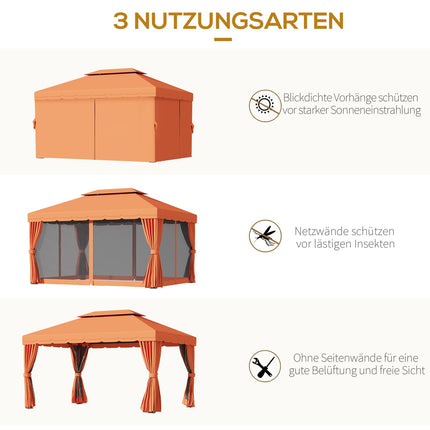 Orange gazebo tent in aluminum with 4 walls - weatherproof