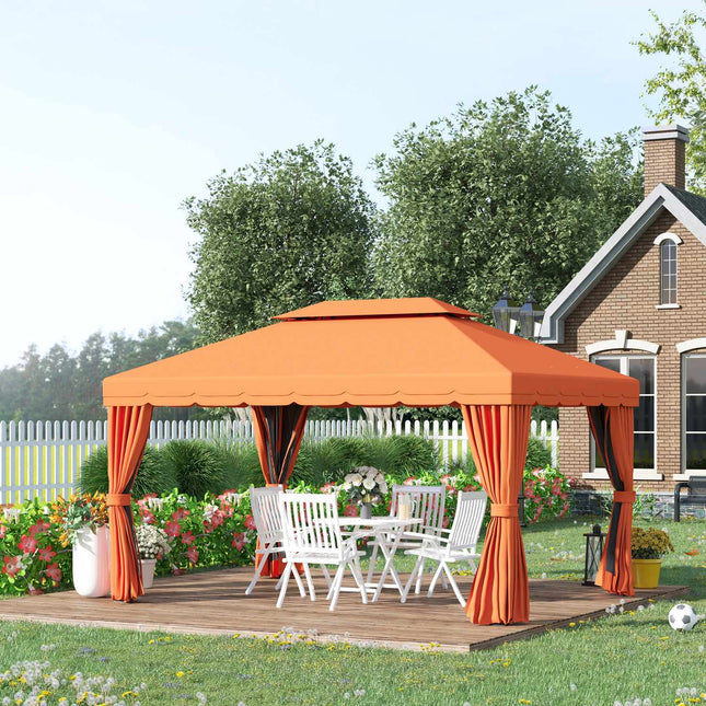 Oranger Pavillon aus Aluminium mit 4 Seitenwänden - wetterfest