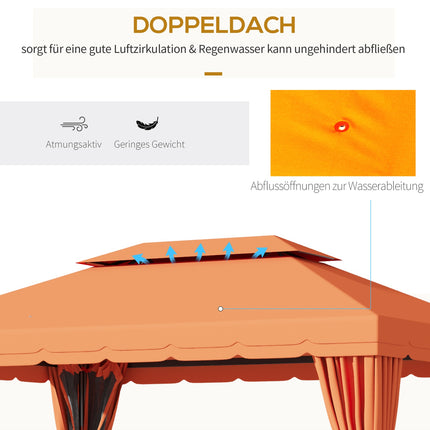 Orange gazebo tent in aluminum with 4 walls - weatherproof