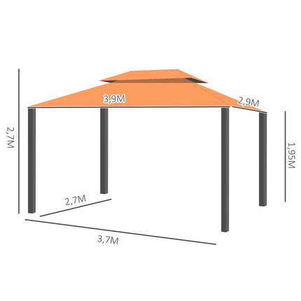 Orange gazebo tent in aluminum with 4 walls - weatherproof