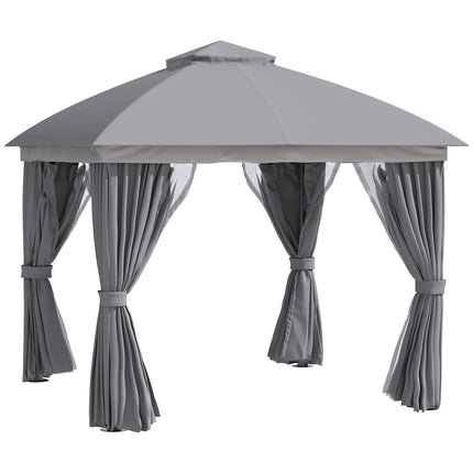 Pavillon de jardin 3 x 3 m, tente de jardin à double toit, chapiteau de réception avec 4 panneaux latéraux, moustiquaire, aluminium et polyester résistant aux intempéries
