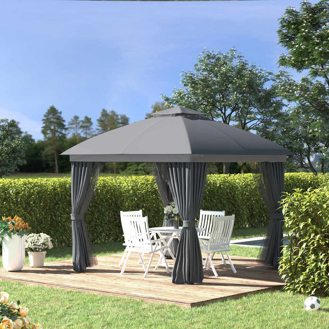 3x3m Gartenpavillon mit Doppeldach & Moskitonetz